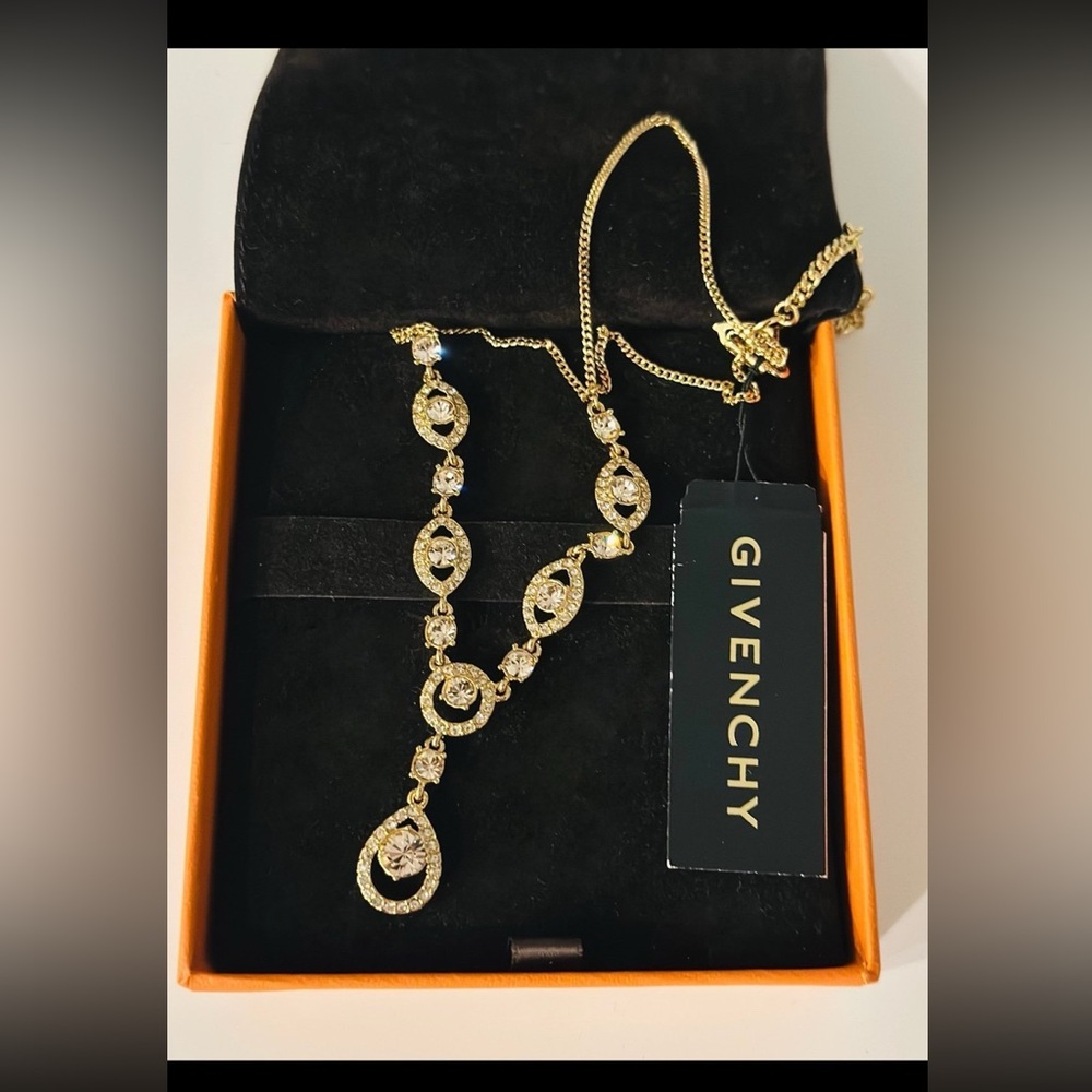Givenchy Crystal Y Drop Necklace Champagne Gold